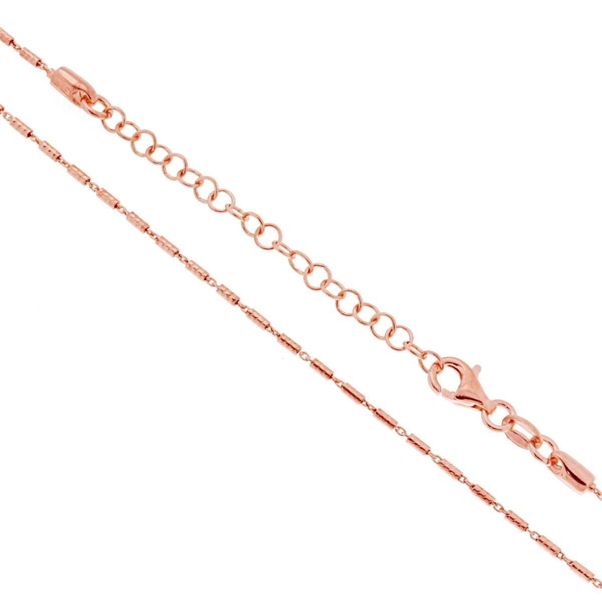 Catena Cilindretti Diamantati sezione mm 1.4 lunghezza cm 45+5 in ARGENTO 925 Galvanica Rosa