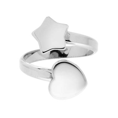 Anello Contrarie Cuore e Stella plain in ARGENTO 925 Galvanica Rodio