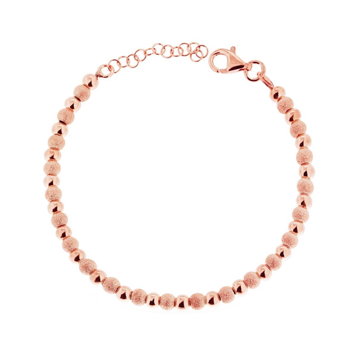 Bracciale Palline alternate Lucide e Satinate in ARGENTO 925 Galvanica Rosa