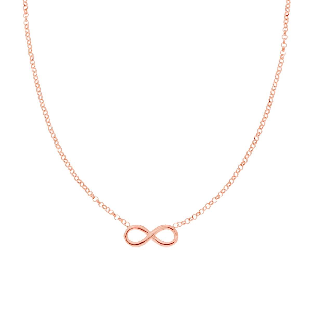 Collana Catena Rolo Diamantata cm 45+5 con Infinito in ARGENTO 925 Galvanica Rosa