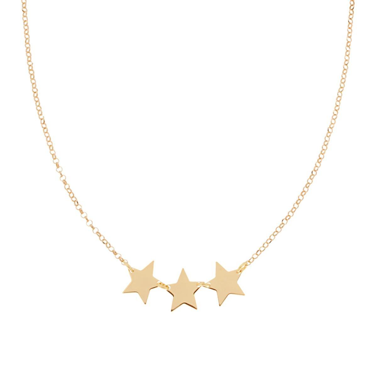 Collana Catena Rolo Diamantata con tre Stelle plain centrali in ARGENTO 925 Galvanica Oro