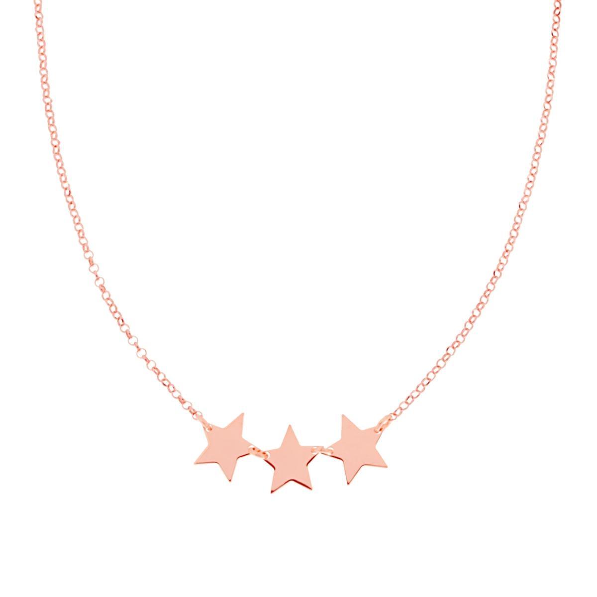 Collana Catena Rolo Diamantata con tre Stelle plain centrali in ARGENTO 925 Galvanica Rosa