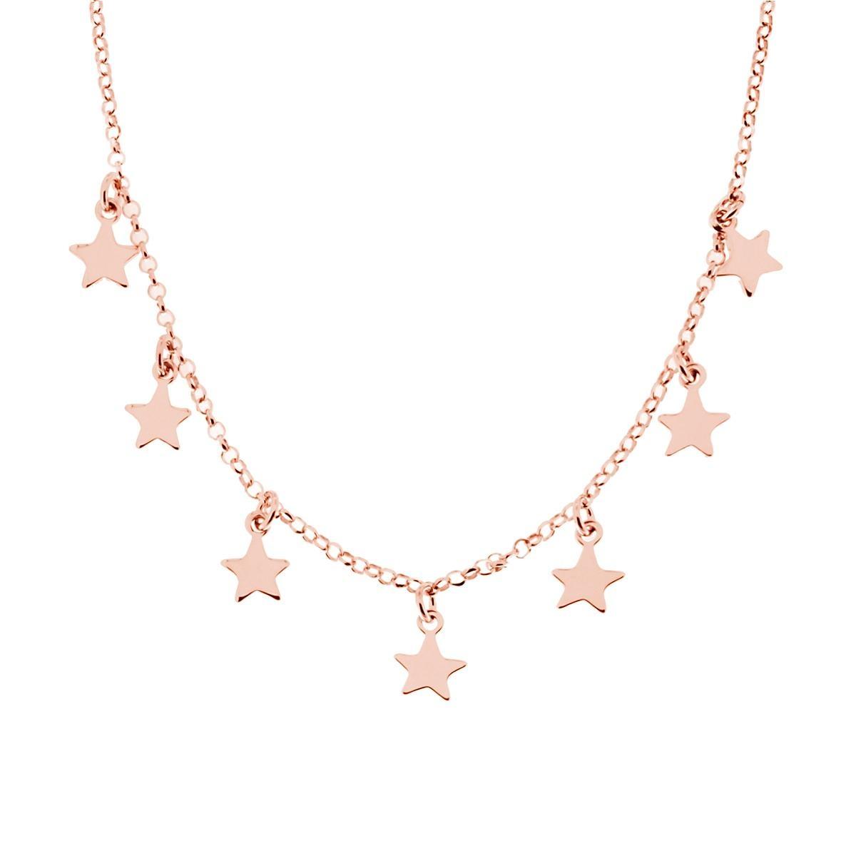Collana Catena Rolo Diamantata con Stelle plain pendenti in ARGENTO 925 Galvanica Rosa