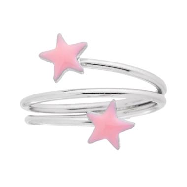 Anello filo con Stelle Smalto Rosa in ARGENTO 925 Galvanica Rodio
