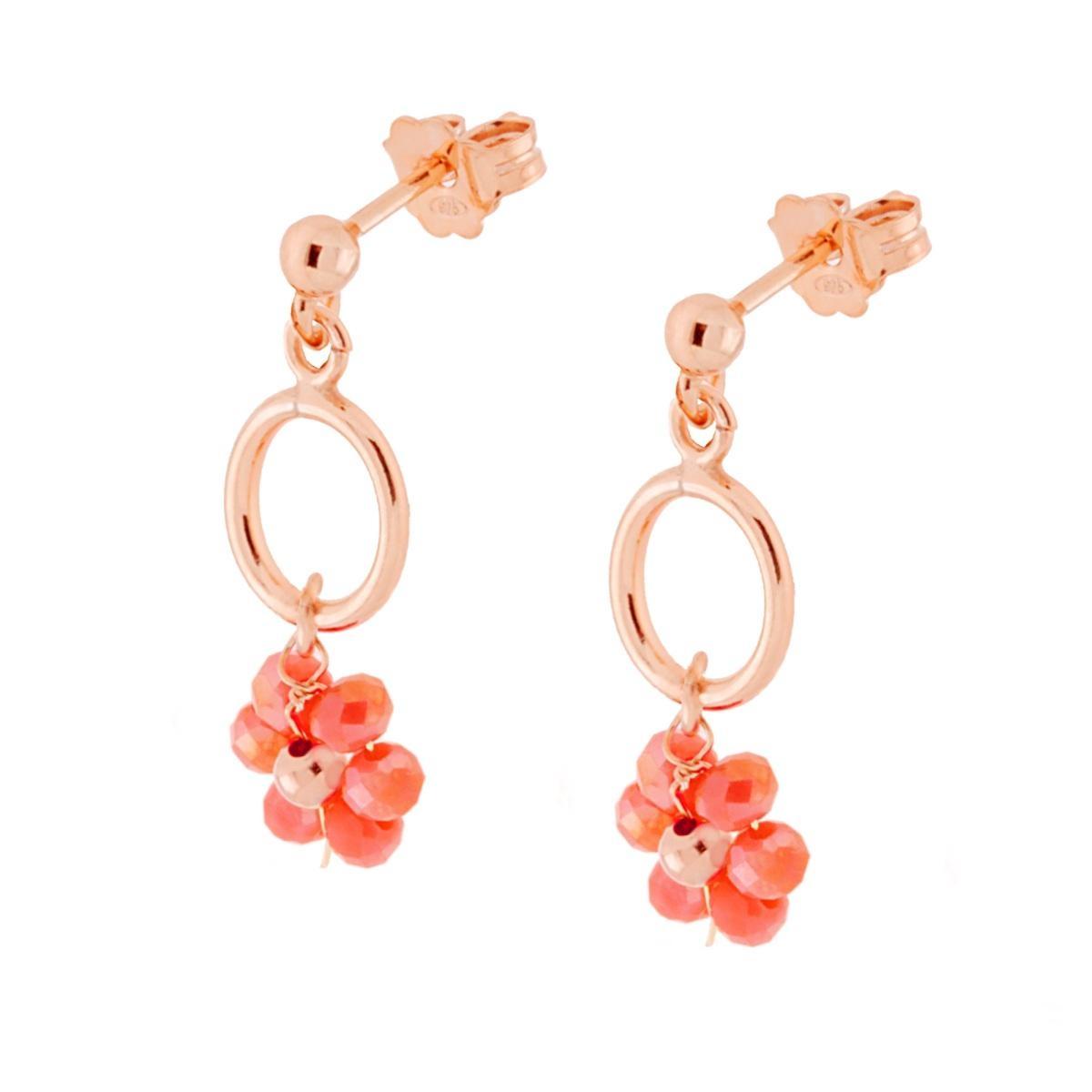 Orecchini con Fiore Crystal Corallo in ARGENTO 925 Galvanica Rosa