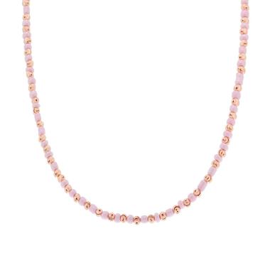 Collana con Perline Rosa e palline Diamantate in ARGENTO 925 Galvanica Rosa