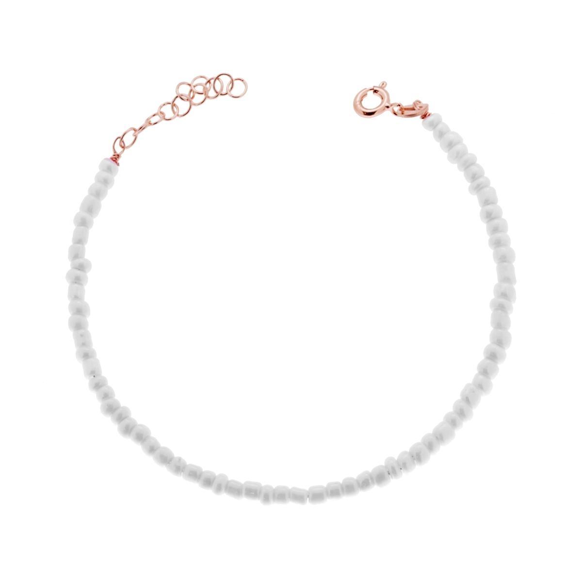 Bracciale con Perline Bianco in ARGENTO 925 Galvanica Rosa