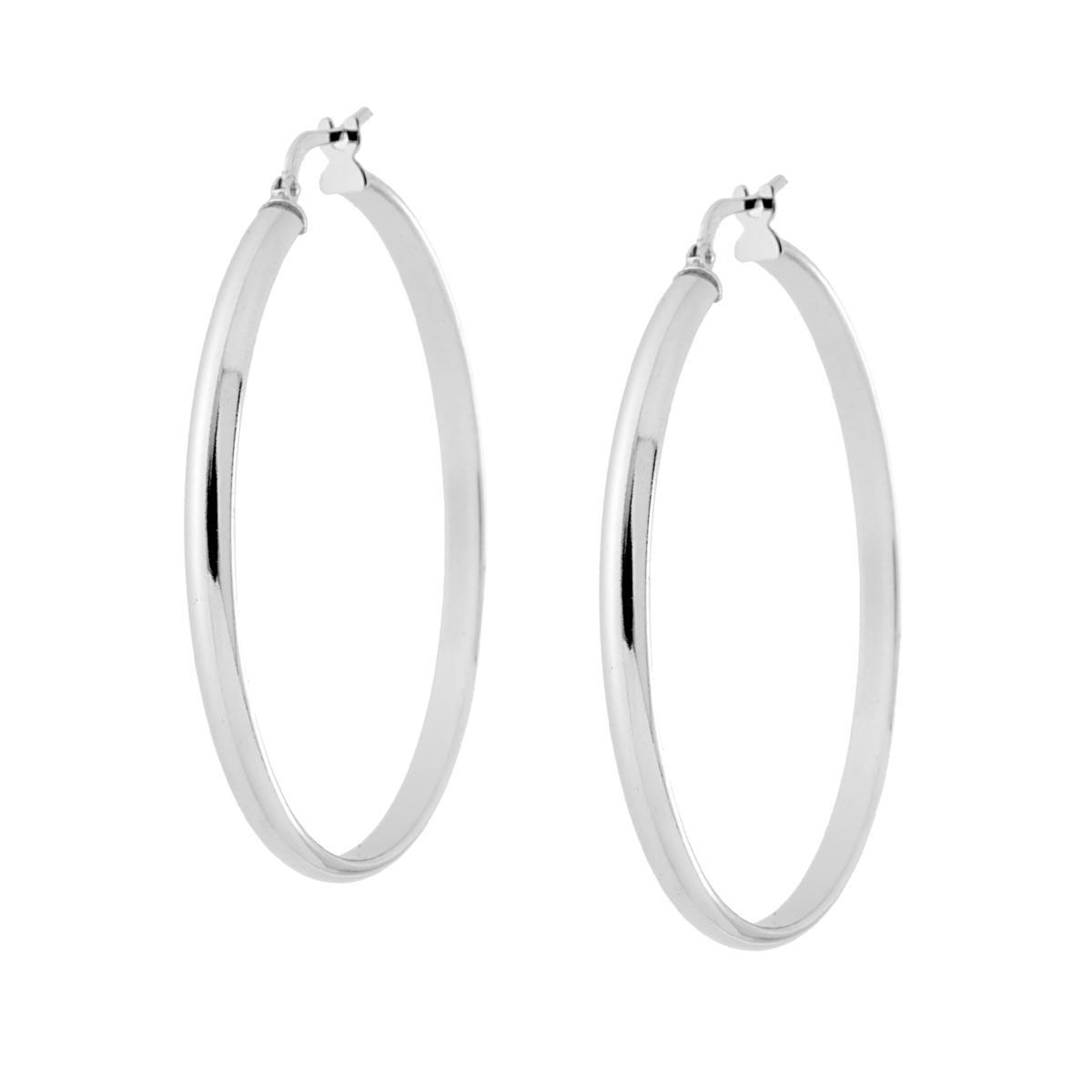 Orecchini a Cerchio mm 45 con Canna mezza tonda mm 3x1,5 in ARGENTO 925 Galvanica Rodio
