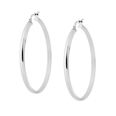 Orecchini a Cerchio mm 45 con Canna mezza tonda mm 3x1,5 in ARGENTO 925 Galvanica Rodio