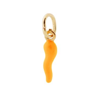 Ciondolo Portafortuna Corno mm 18 con Smalto Giallo in ARGENTO 925 Galvanica Oro