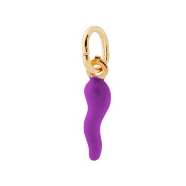 Ciondolo Portafortuna Corno mm 18 con Smalto Viola in ARGENTO 925 Galvanica Oro