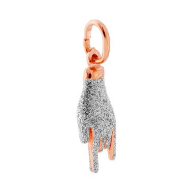 Ciondolo Portafortuna Mano Corna con Smalto Argento glitter in ARGENTO 925 Galvanica Rosa
