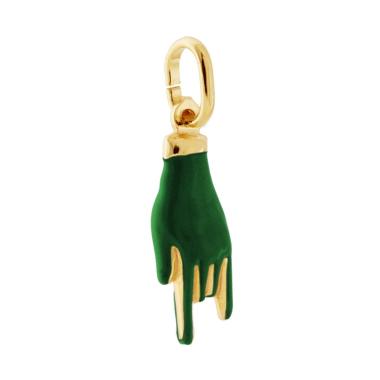 Ciondolo Portafortuna Mano Corna con Smalto Verde Scuro in ARGENTO 925 Galvanica Oro