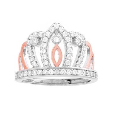 Anello Corona Diadema con Cubic Zirconia Bianchi in ARGENTO 925 Galvanica Rodio