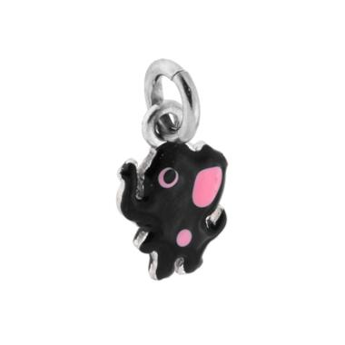 Ciondolo Elefante Smalto Nero in ARGENTO 925 Galvanica Rodio