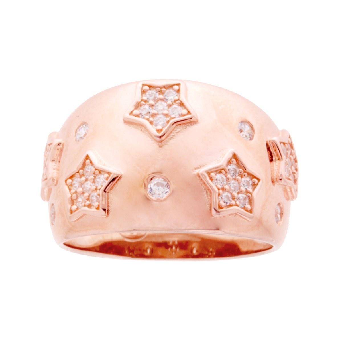 Anello Fascia con decoro Stelle Cubic Zirconia Bianchi in ARGENTO 925 Galvanica Rosa