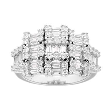 Anello con Zirconi Bianchi taglio Baguette in ARGENTO 925 Galvanica Rodio
