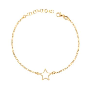 Bracciale Catena Rolo Diamantata con Stella in ARGENTO 925 Galvanica Oro
