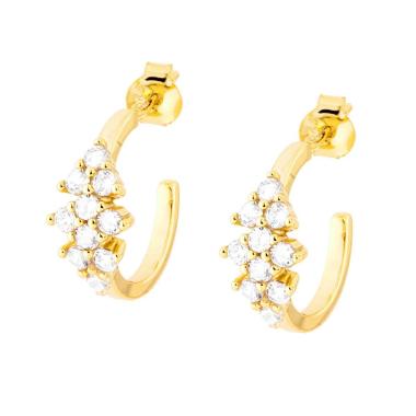 Orecchini Cerchio con Zirconi Bianchi in ARGENTO 925 Galvanica Oro