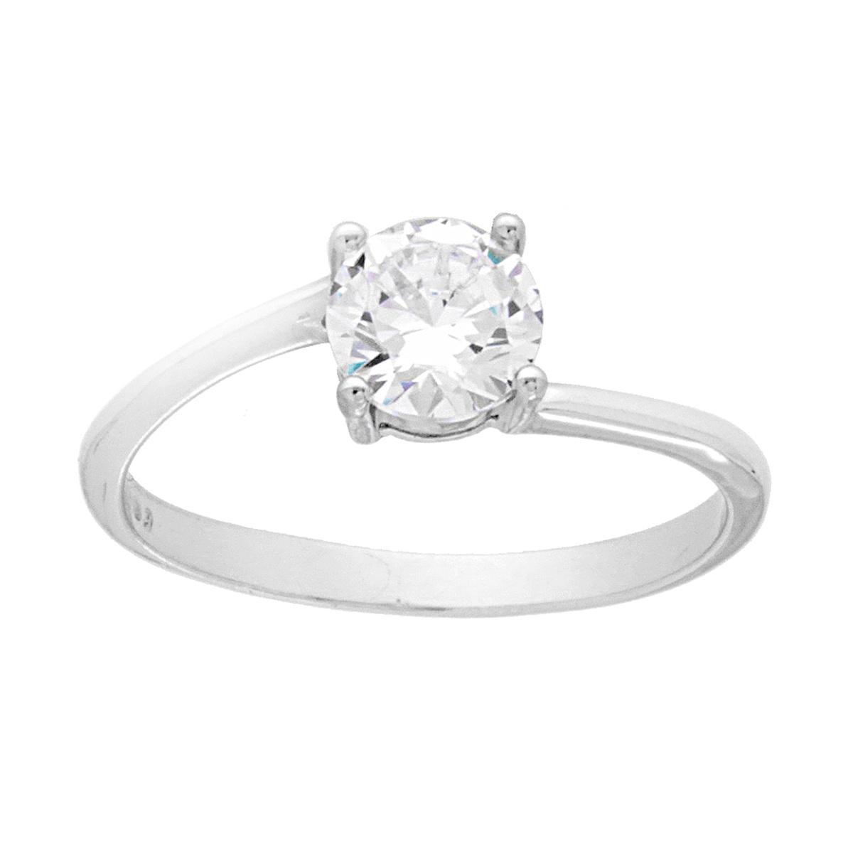 Anello Solitario con Cubic Zirconia Bianco mm 6 in ARGENTO 925 Galvanica Rodio
