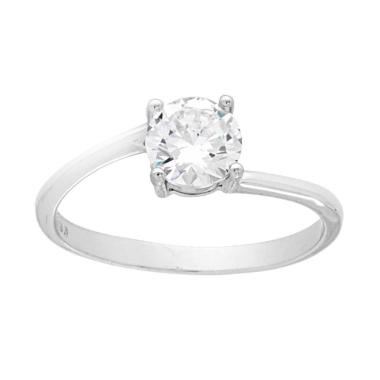 Anello Solitario con Cubic Zirconia Bianco mm 6 in ARGENTO 925 Galvanica Rodio