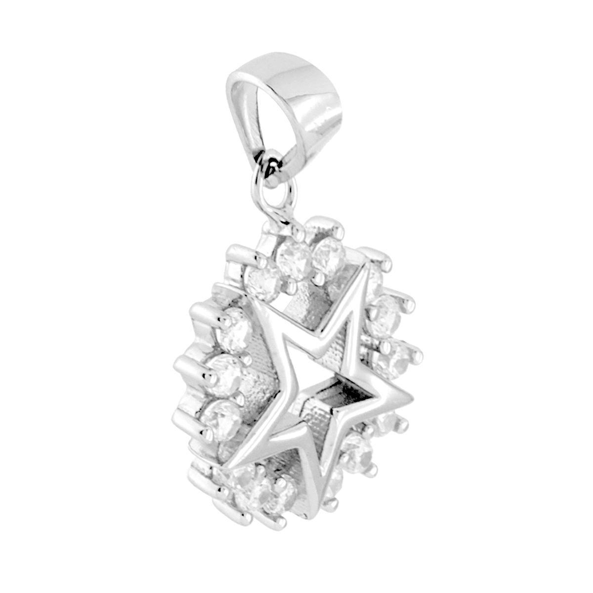 Ciondolo Stella con Zirconi Bianchi in ARGENTO 925 Galvanica Rodio