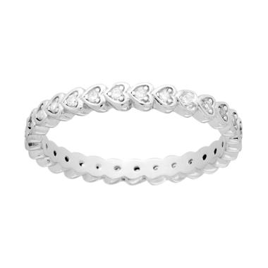 Anello Eternity Veretta Cuori a giro con Zirconi in ARGENTO 925 Galvanica Rodio