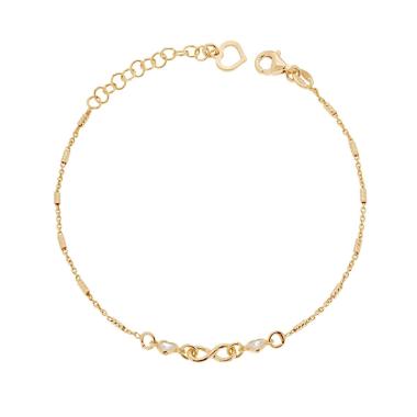Bracciale Catena Forzatina con Cilindretti Diamantati Infinito e Cuori con Zirconi Bianchi in ARGENTO 925 Galvanica Oro