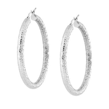 Orecchini Cerchio Creola mm 48 con Canna Martellata mm 4,2 in ARGENTO 925 Galvanica Rodio