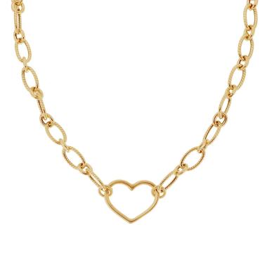 Collana Catena Forzatina con Cuore in ARGENTO 925 Galvanica Oro