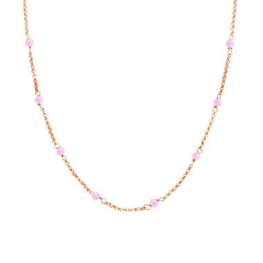 Collana Catena Rolo Diamantata con Crystal Rosa in ARGENTO 925 Galvanica Rosa