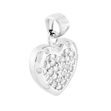 Ciondolo Cuore con Zirconi Bianchi in ARGENTO 925 Galvanica Rodio