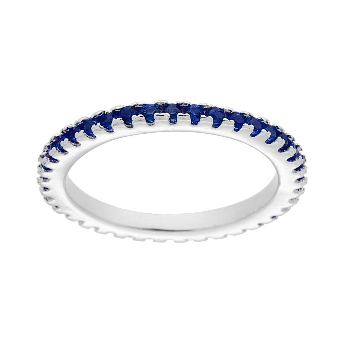 Anello Eternity Veretta a giro con Cubic Zirconia Blu Zaffiro in ARGENTO 925 Galvanica Rodio