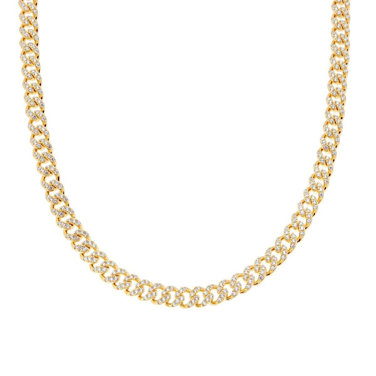Collana Catena Grumetta mm 6,1 con Zirconi Bianchi in ARGENTO 925 Galvanica Oro