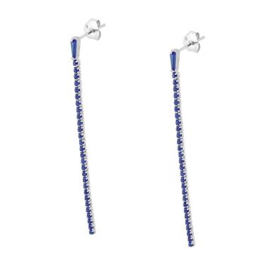 Orecchini Tennis con Zirconi Blu Zaffiro in ARGENTO 925 Galvanica Rodio