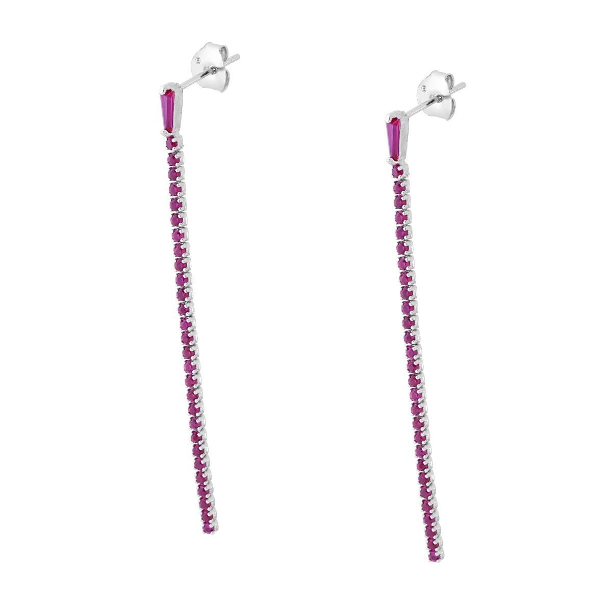 Orecchini Tennis con Zirconi Rosso Rubino in ARGENTO 925 Galvanica Rodio