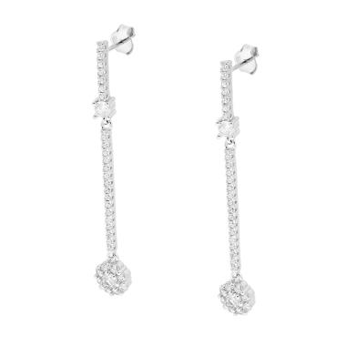 Orecchini Lunghi Fiore e Barrette pendenti con Zirconi Bianchi in ARGENTO 925 Galvanica Rodio