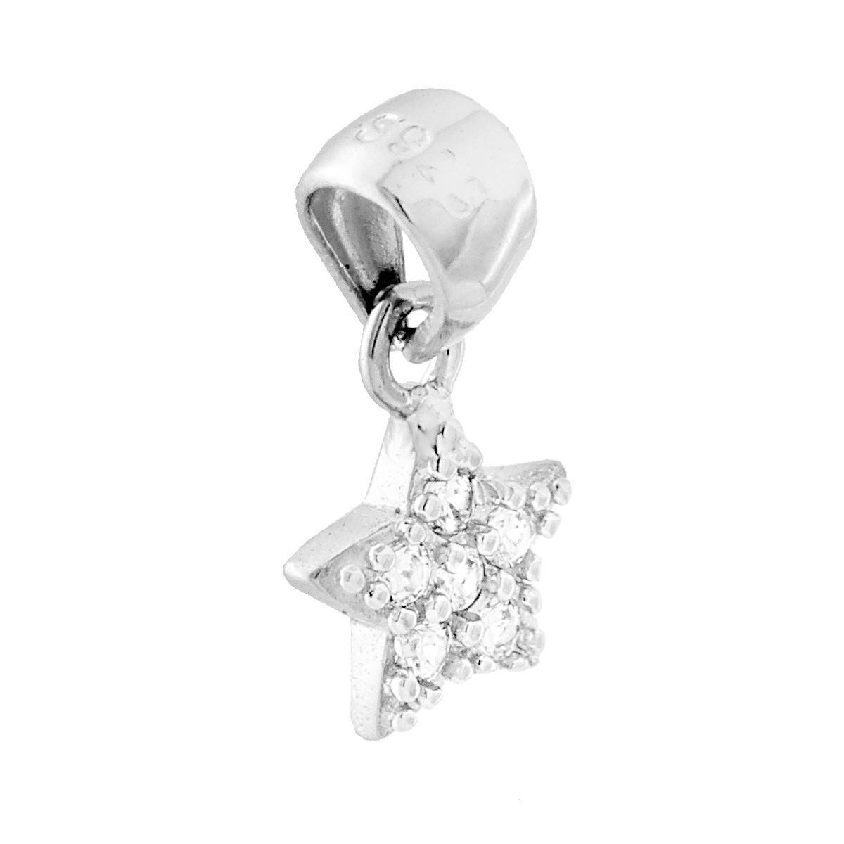 Ciondolo Stella con Zirconi Bianchi in ARGENTO 925 Galvanica Rodio