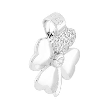 Ciondolo Quadrifoglio Cuori con Zirconi Bianchi in ARGENTO 925 Galvanica Rodio