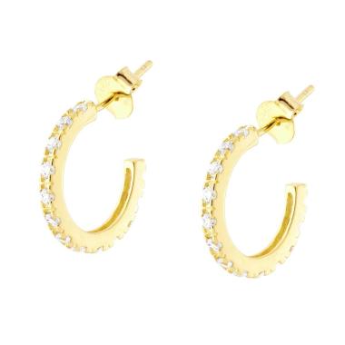 Orecchini Cerchio mm 15 con Zirconi Bianchi in ARGENTO 925 Galvanica Oro