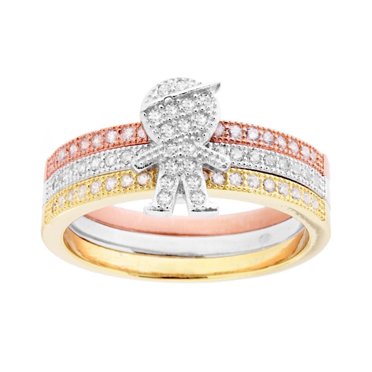 Anello veretta Eternity tre colori Famiglia figlio Bimbo con Zirconi Bianchi in ARGENTO 925 Galvanica Rodio Oro e Rosa