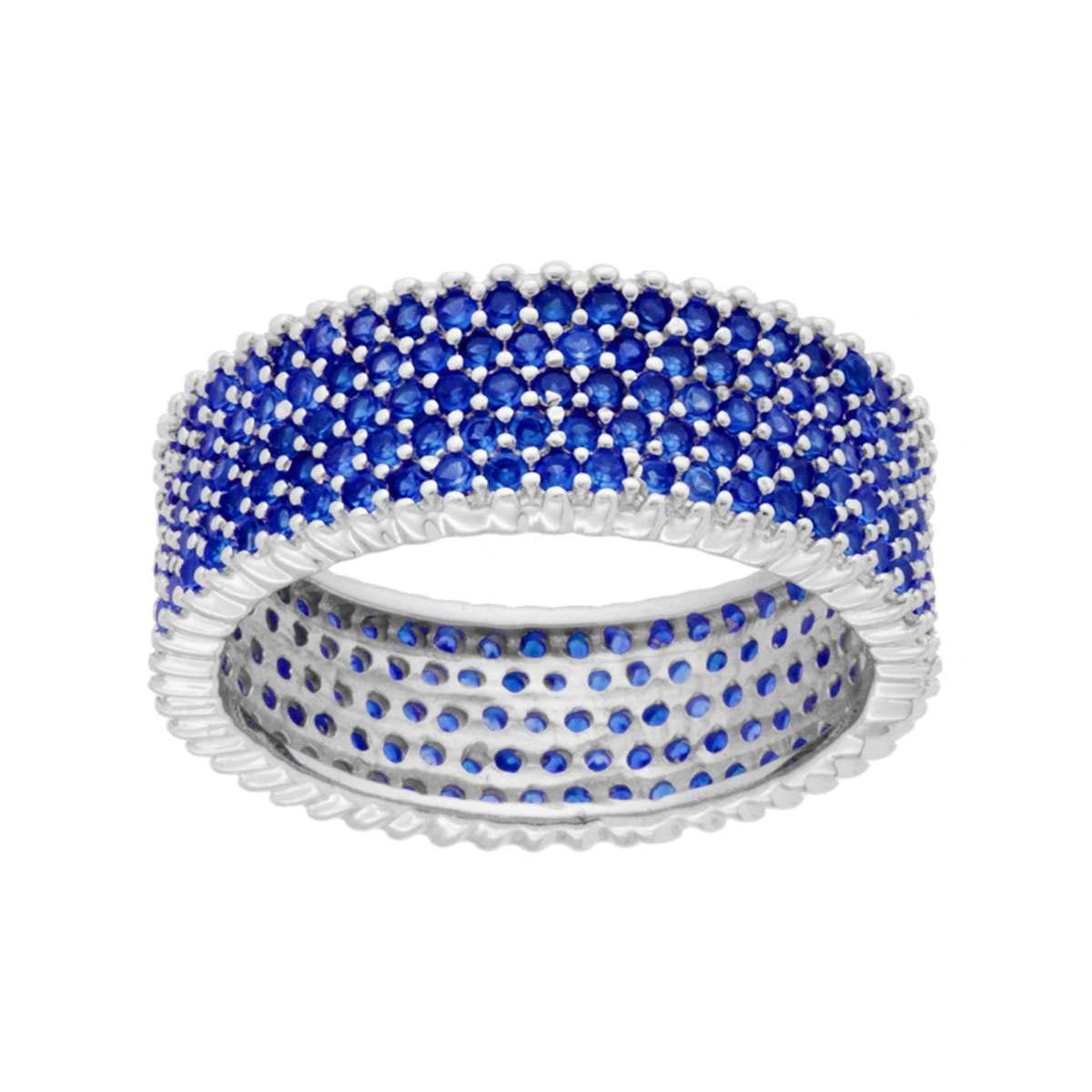 Anello Fascia modello Eternity con Cubic Zirconia Blu Zaffiro in ARGENTO 925 Galvanica Rodio