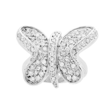 Anello Farfalla con Cubic Zirconia Bianchi in ARGENTO 925 Galvanica Rodio