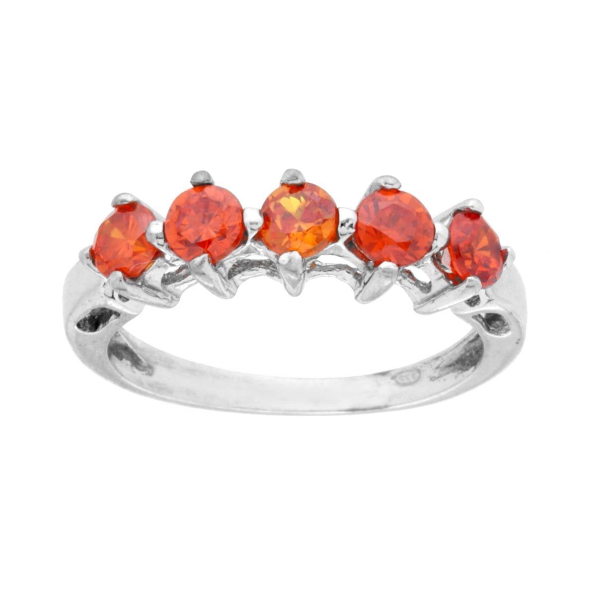 Anello Veretta con Cubic Zirconia Zaffiro Arancio in ARGENTO 925 Galvanica Rodio