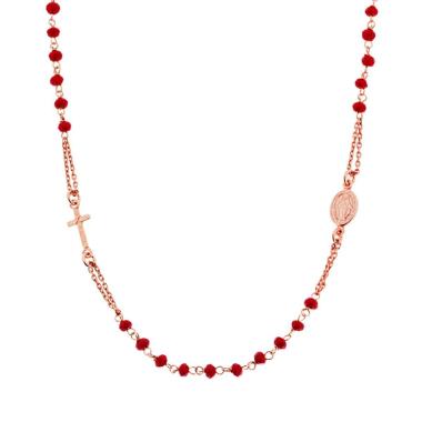 Collana Rosario modello Girocollo cm 50 con Grani mm 3.5 Crystal Rosso in ARGENTO 925 Galvanica Rosa