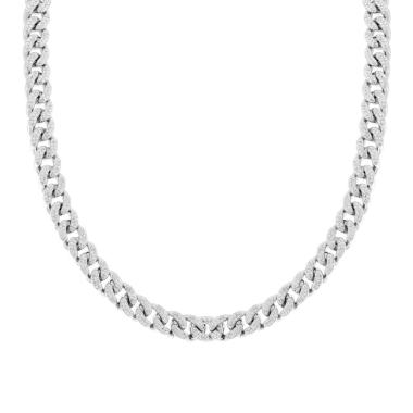 Collana Catena Grumetta con Zirconi Bianchi in ARGENTO 925 Galvanica Rodio