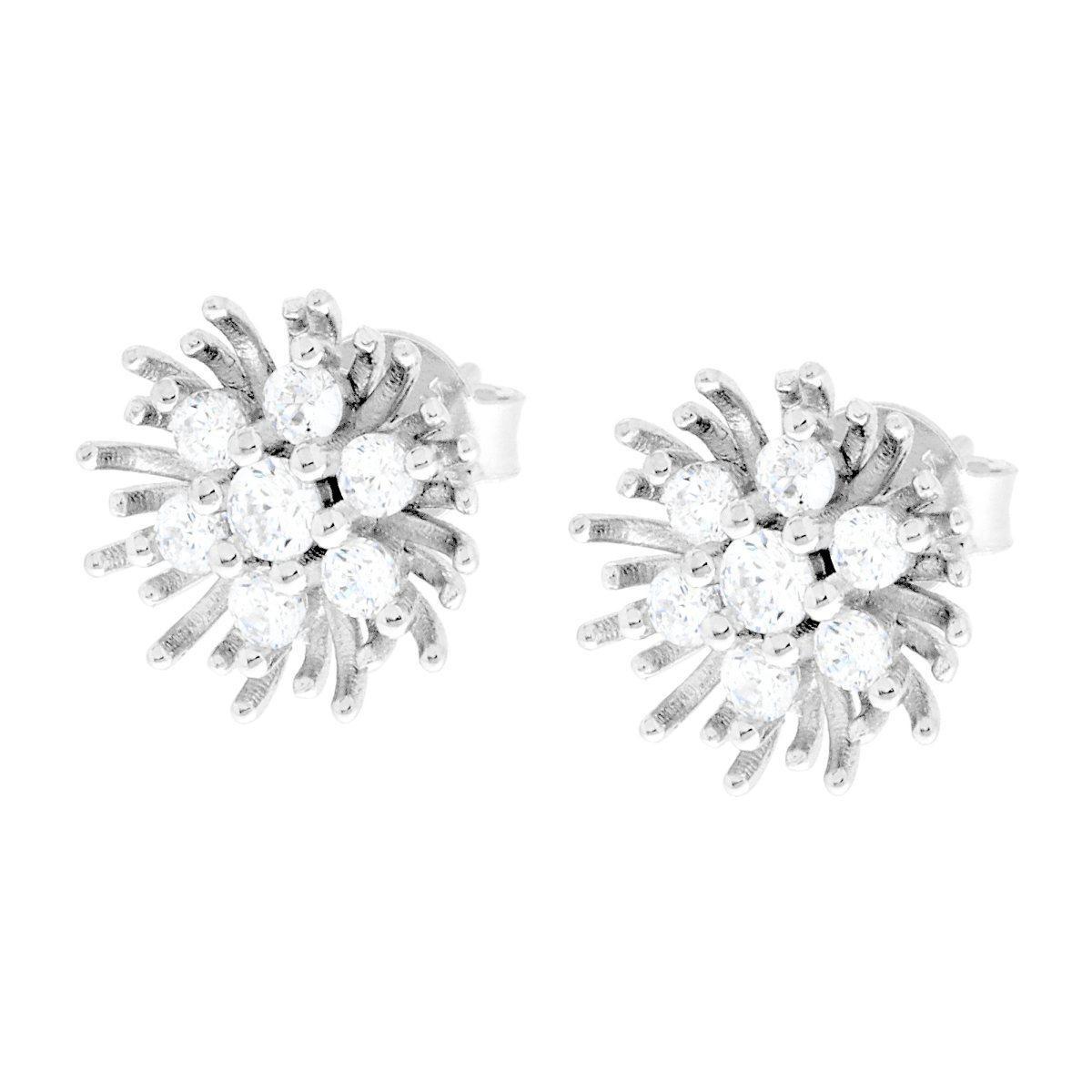 Orecchini Fiore con Cubic Zirconia Bianchi in ARGENTO 925 Galvanica Rodio