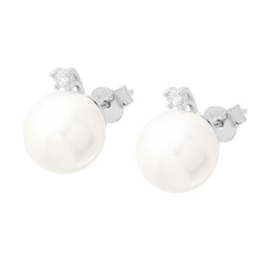 Orecchini Perla mm 10 con Cubic Zirconia Bianco in ARGENTO 925 Galvanica Rodio