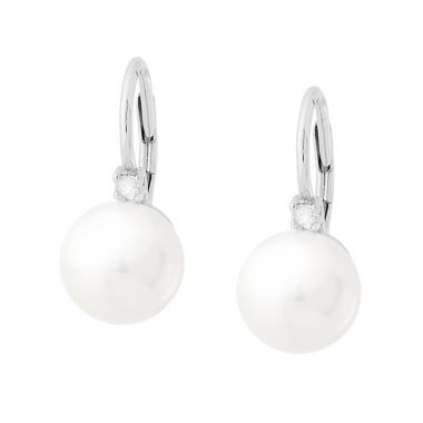 Orecchini Monachella Perla mm 10 con Cubic Zirconia Bianco in ARGENTO 925 Galvanica Rodio