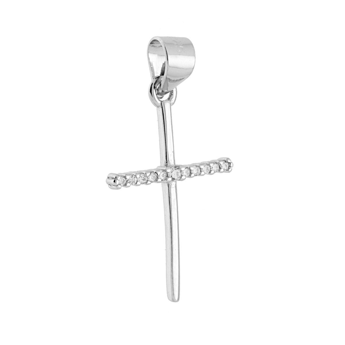 Ciondolo Croce con Cubic Zirconia Bianchi in ARGENTO 925 Galvanica Rodio